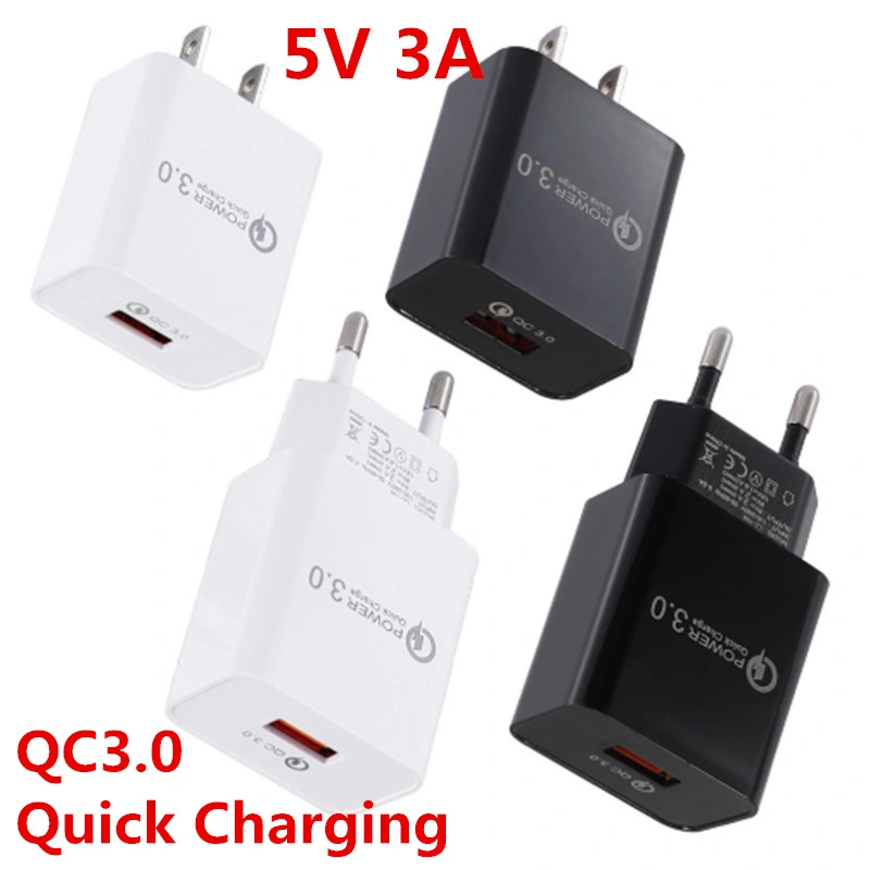Зарядное устройство быстрой зарядки QC 3.0 3A 18 Вт, настенная зарядная стойка Адаптер питания USB A US EU Europe 2 штекер Зарядное устройство