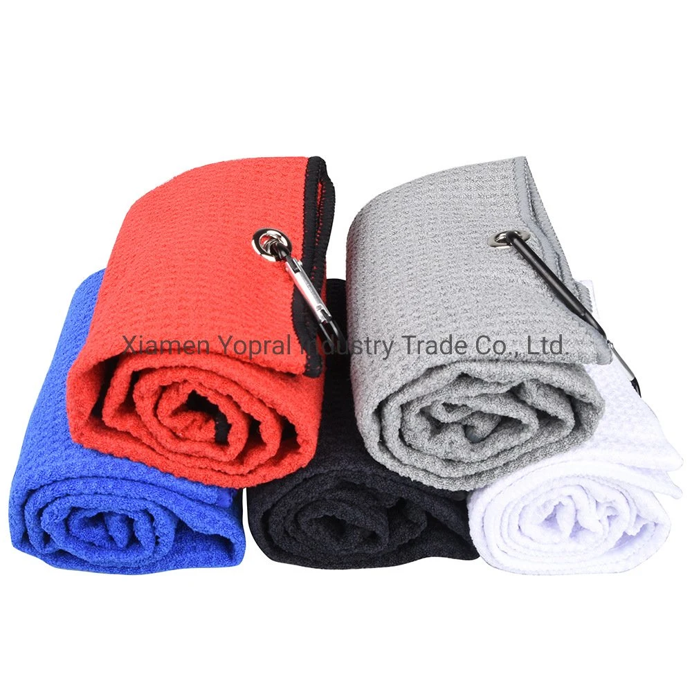 Custom Golf Towel Microfiber Waffle Tri-Fold Brush with Club Groove Cleaner Accessories