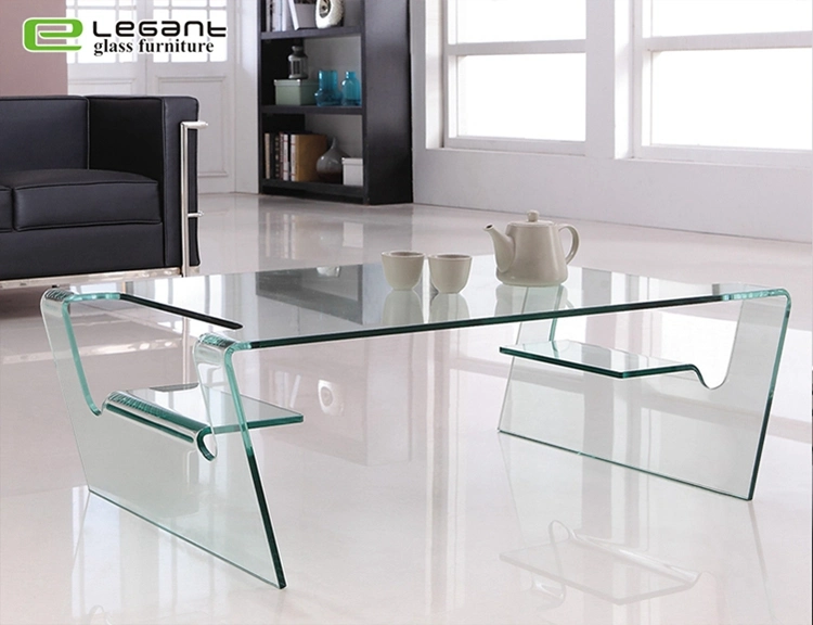 Round Corner Bent Glass Coffee Table with Beveled Edge