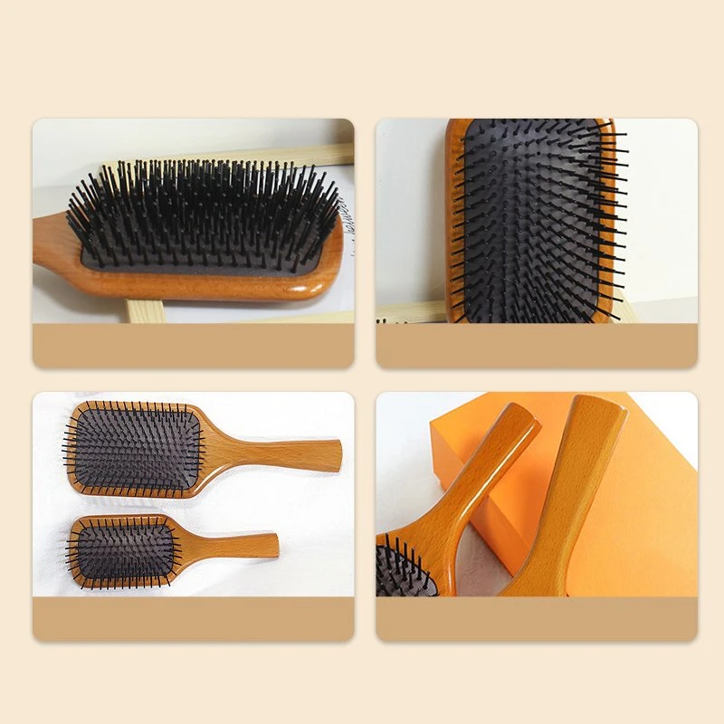 Escova de cabelo Natural Madeira Paddle Brush Luxo saco de ar Pente de madeira Wet Dry Hair Eco-friendly Beech Massagem couro cabeludo Escova