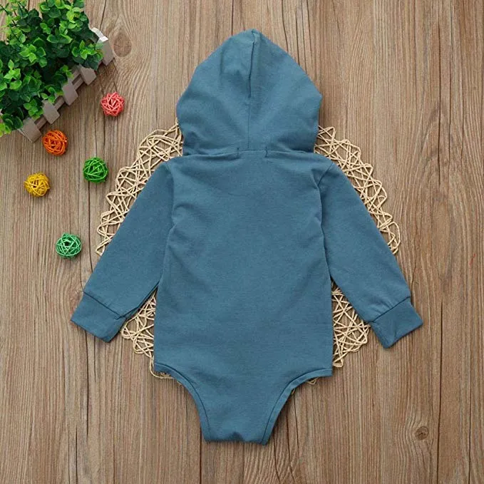 Newborn Infant Baby Clothes Boy Girl Hooded Romper Sweatshirts Drawstring Pockets Solid Long Sleeve Baby Goods