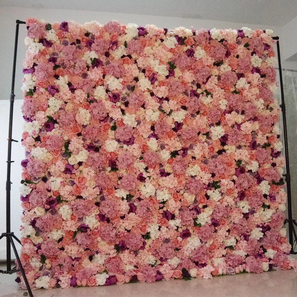 Luxury 240*240cm 3D Fabric Artificial Rose Flower Wall Panel for Wedding Banquet Hotel Decorate Display