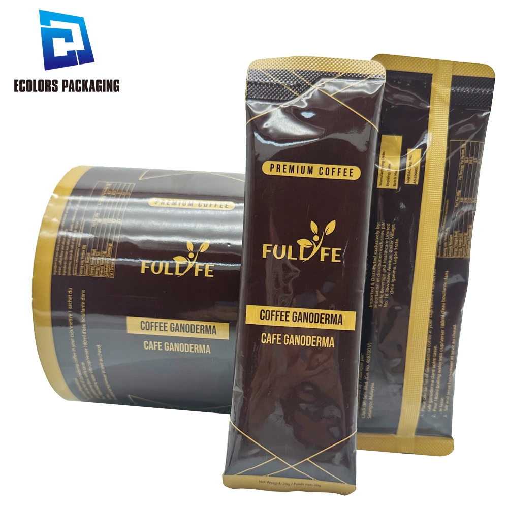 10g 15g Custom Impreso PET plástico aluminio laminado de lámina de material Envoltura de alimentos Embalaje de café Sachet Envasado de película rollo