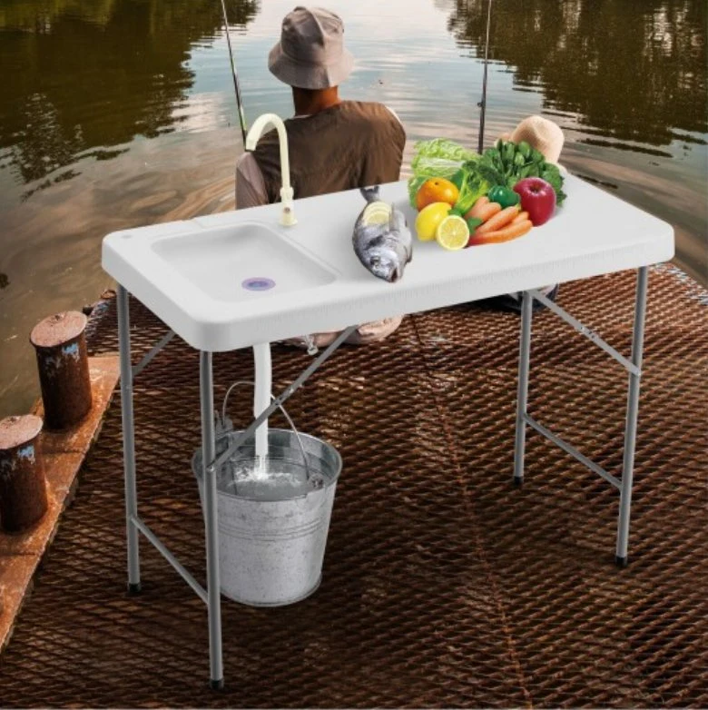 Portable Cleaning Cutting Sink White Plastic Folding Fish Table