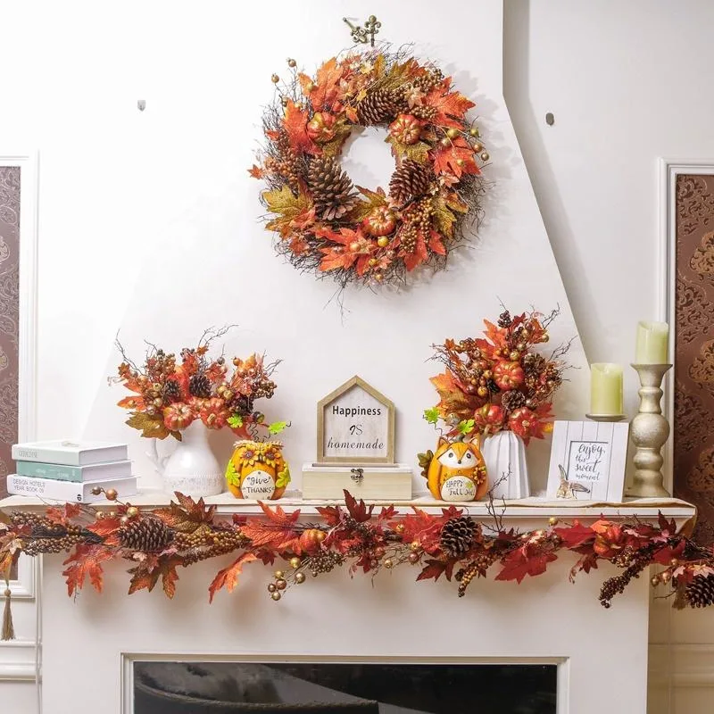 Fall Maple Leaves Garland Outside Thanksgiving Home Decoration