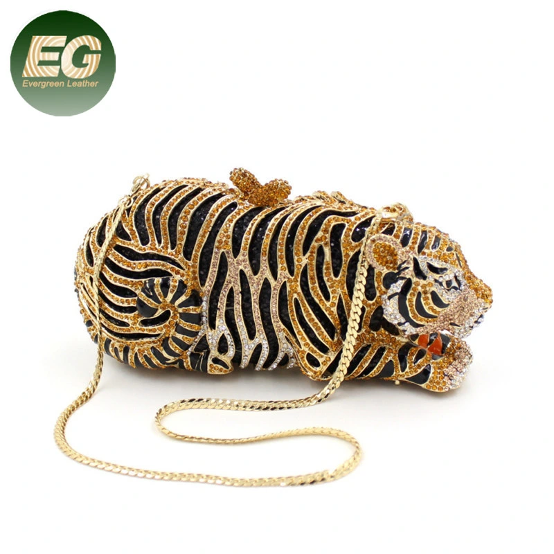 Leb1227 Tiger Shape Evening Purse Crystals Hand Bags Womens Crystal Clutch Bag Rhinestones