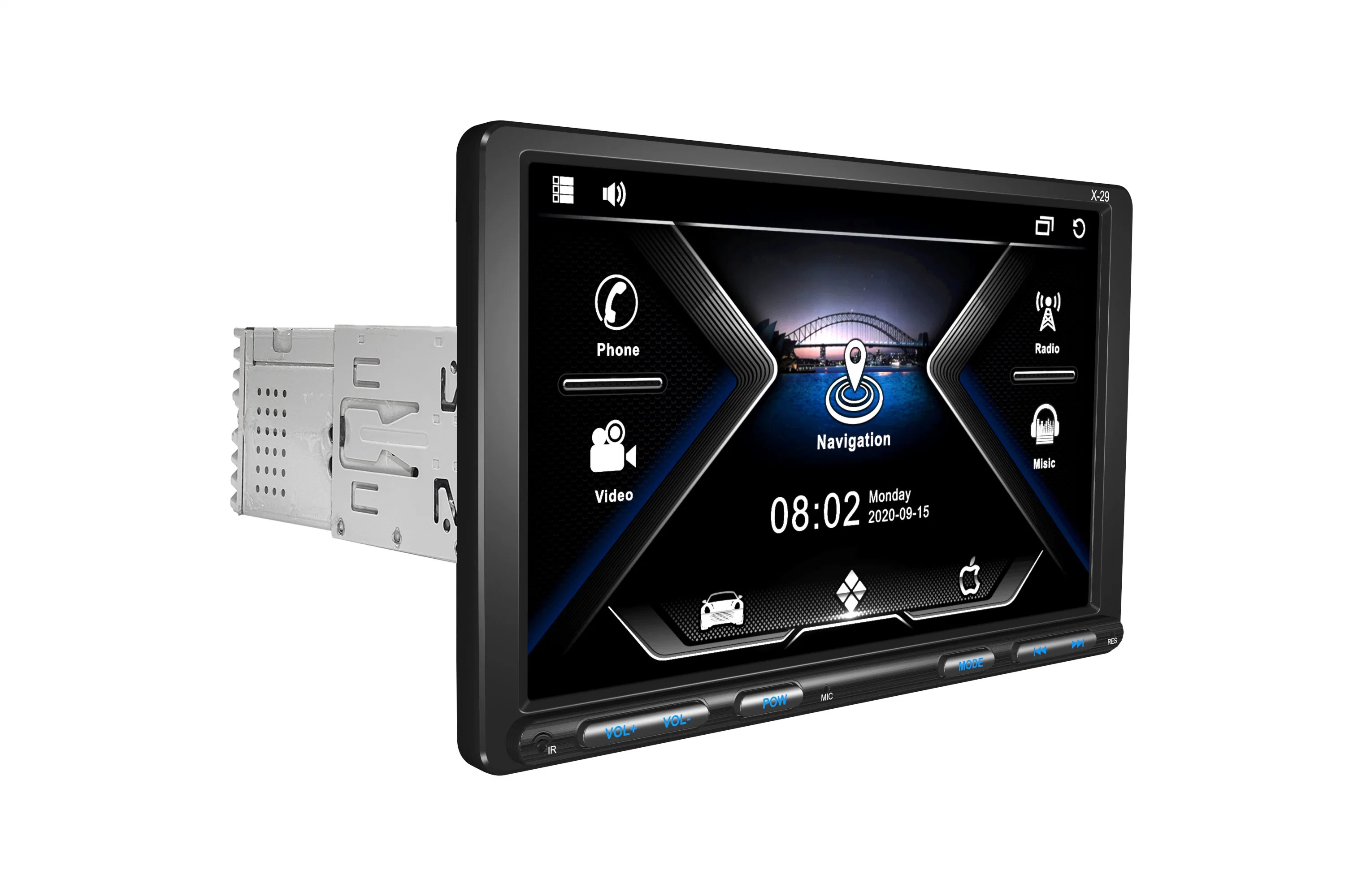 9pulgadas &amp;10.1 pulgadas de pantalla táctil audio AM FM RDS Carplay Apple Android Auto llamadas manos libres Bluetooth y reproductor de radio de audio estéreo para coche giratorio DIN simple