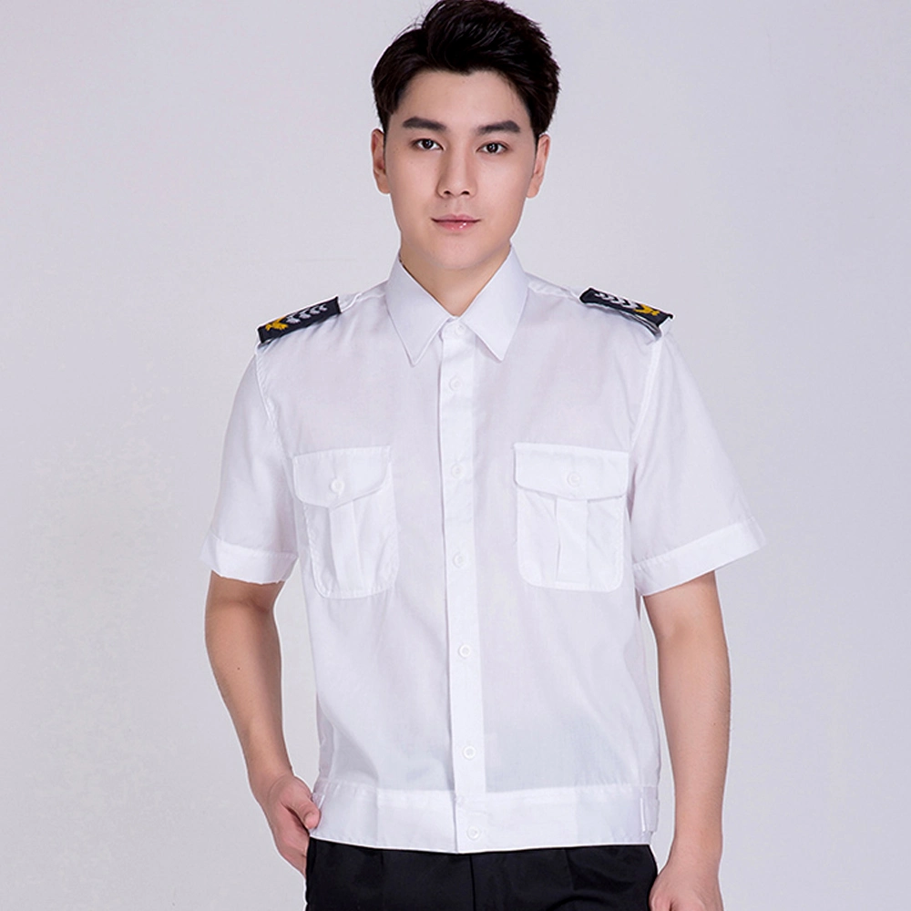 Classical Summer Fashion Men Short Sleeve Military Style Uniform Shirt with Epaulets Pocket