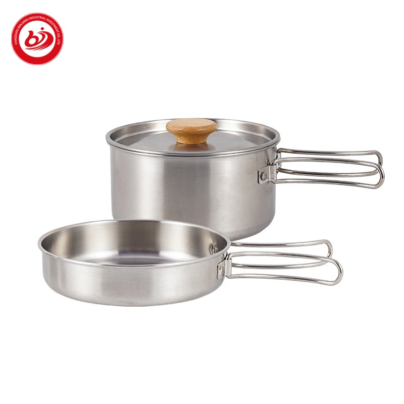 Batterie de cuisine personnalisée en acier inoxydable Camping Mess Kit ensemble pot avec Poignée pliable