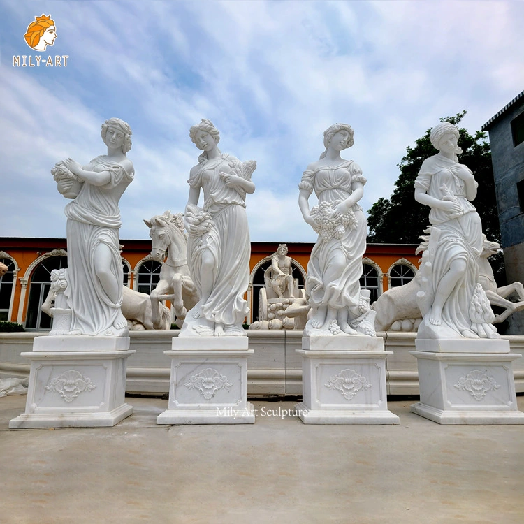 La decoración exterior jardín clásico Griego el tamaño de la vida de piedra natural de la temporada de cuatro grandes mujer diosa escultura estatua de mármol blanco