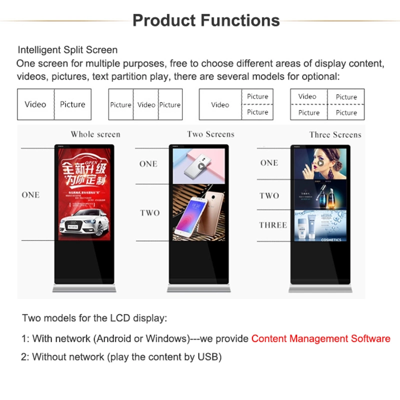 Kinga 43 55 polegadas Digital Signage Display Kiosk Machine Android Monitor LCD WiFi TV vertical interactiva ecrã de publicidade interior