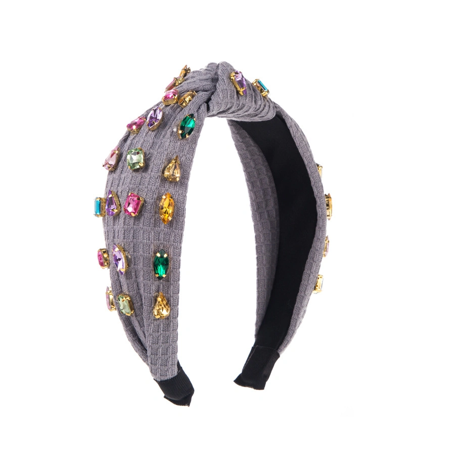 Custom Fashion Solid Color Sponge Headband Colorful Shiny Rhinestone Hair Accessories