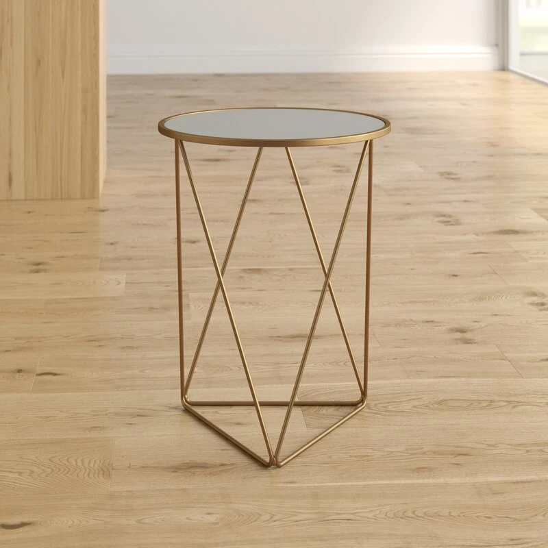 Double X Design Modern Round Metal Wrap Accent Coffee Tables with Golden Metal Base for Living Room