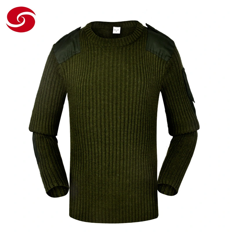 Long Sleeves Army Green Wool Pullover Men Military Sweater