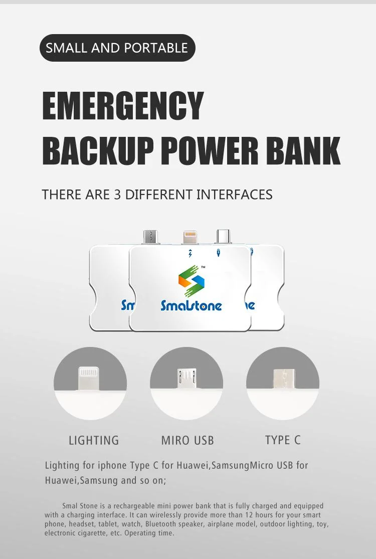 Banque d'alimentation OEM 2000mAh Smart Phone Mini chargeur portatif 1 temps une fois l'utilisation du chargeur de banque d'alimentation de secours à usage unique