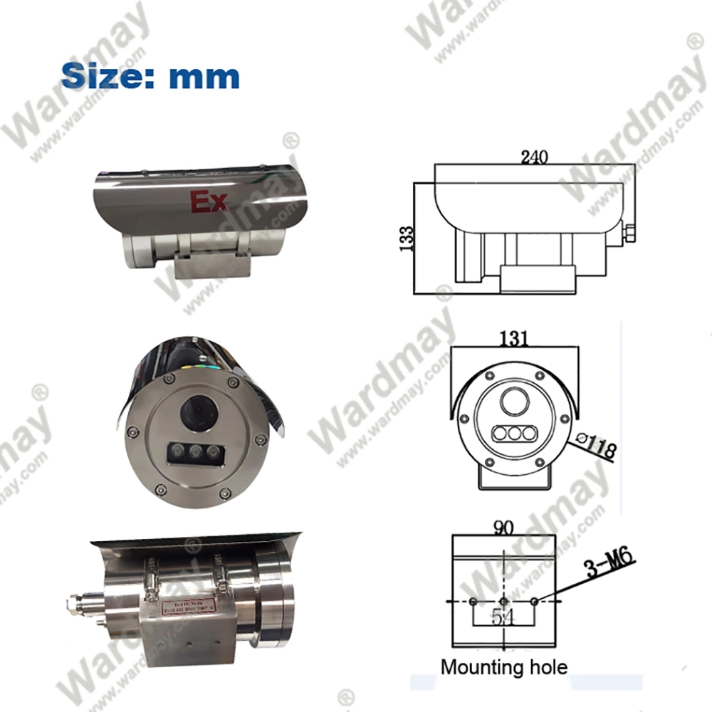 Wardmay resistente al agua IP68 Puerto de perforación marina militar de Vigilancia y Seguridad Atex Poe Explosion-Proof 304 cámaras IP CCTV