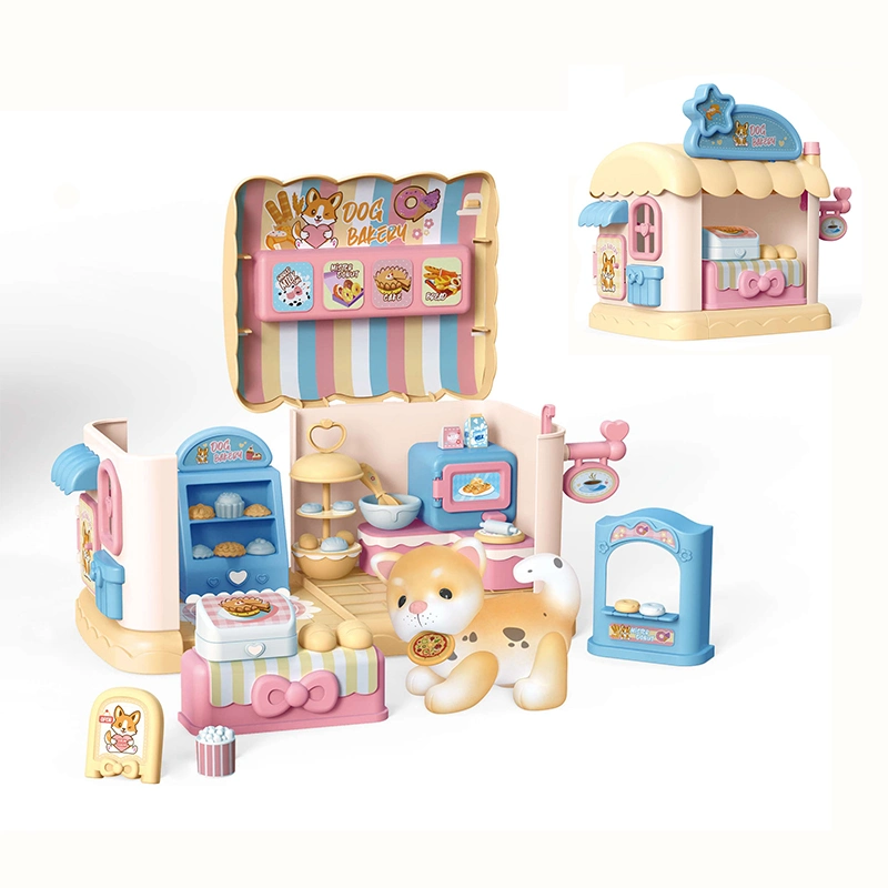 Dollhouse Playset Toys for Girls Pretend Play Doll House School Set Dog Dessert House with Doodleable Puppy Birthday Gifts Pet Dog Toy