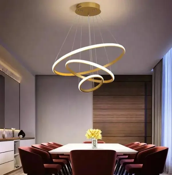 Circle Ring Acrylic Luxury Gold Simple Living Room Hotel LED Chandeliers Ceiling Pendant Light
