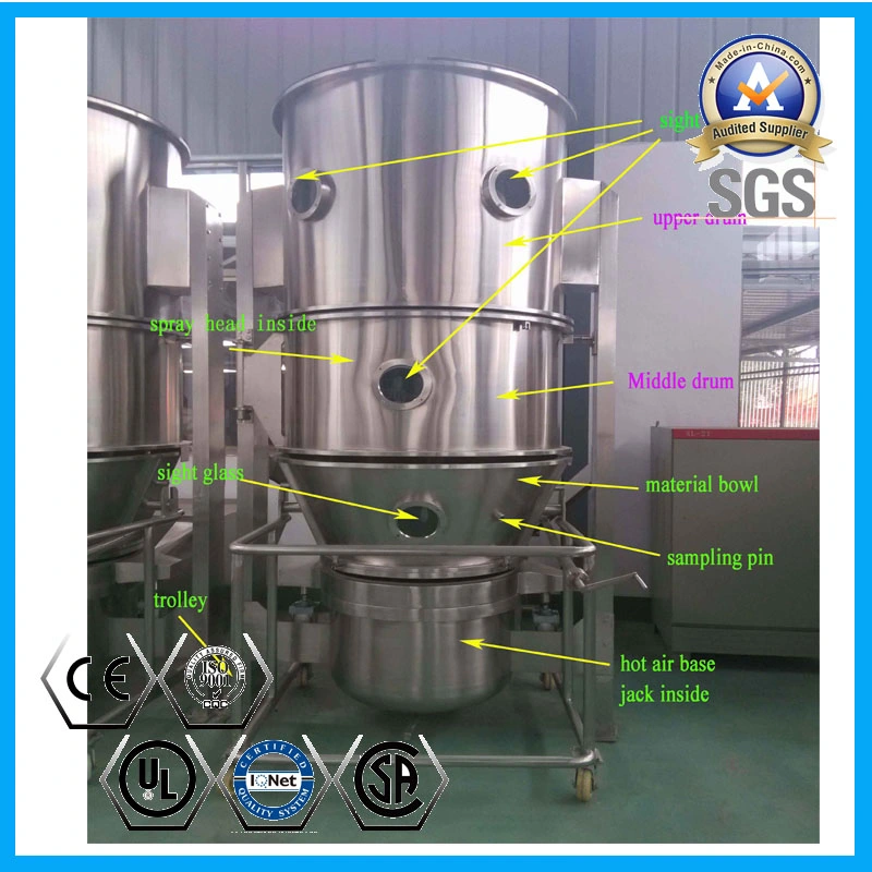 Máquina de secado fluidizado/fluidizante/farmacéutico/Secado de bebidas húmedas/Recubrimiento de cápsulas/Spray/Oscilante/Secador de laboratorio/Extrusión en seco/Extrusora/Granulador de lecho fluidizado