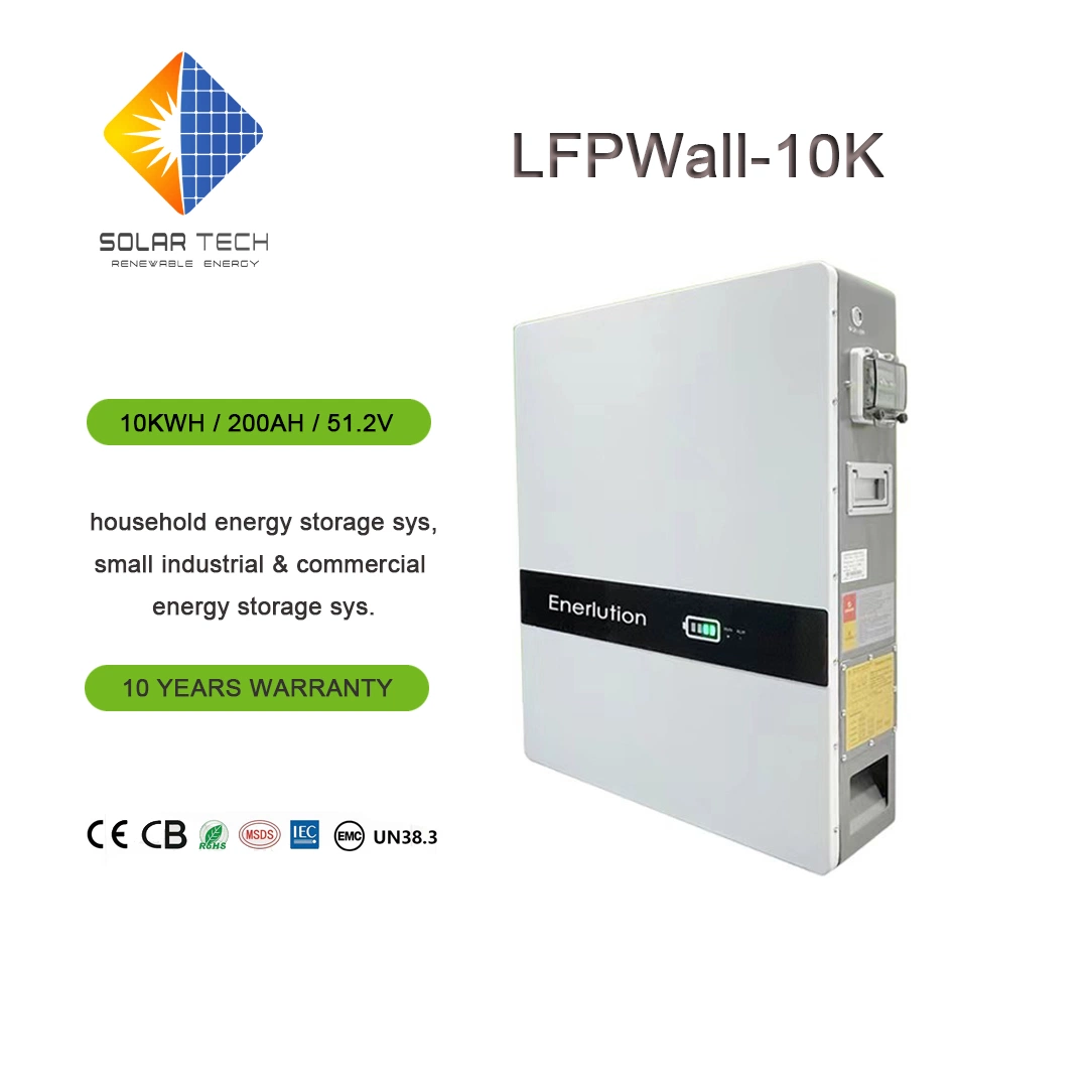 Bateria de baixa tensão de ciclo profundo de lítio de parede de 51,2V 200 a 10 kwh Powerwall armazenamento de energia solar para o sistema Deye Hrybrid IP65 água Bateria de prova