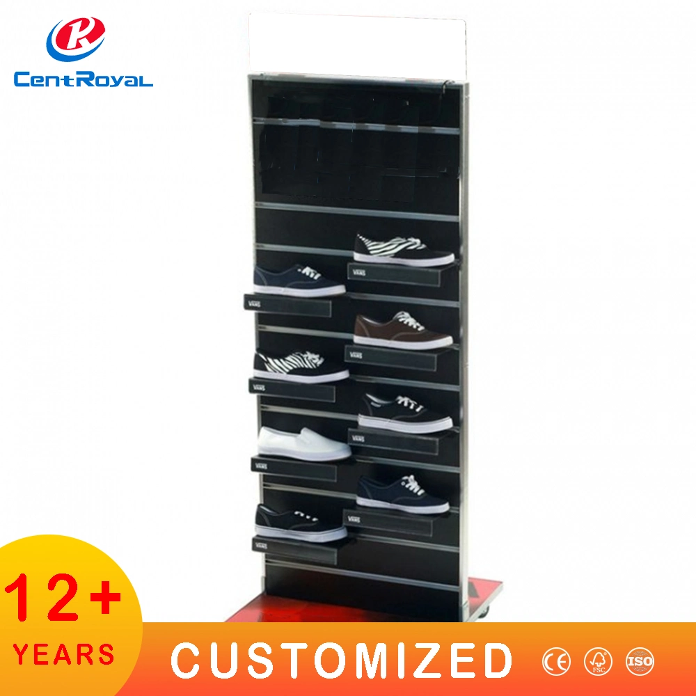 Wooden Sandal Sport Shop Store Racks Shelf Display Shelf Slipper Shoe Display Stand Double Sides Floor Stand for Sneaker Shoe Display for Store