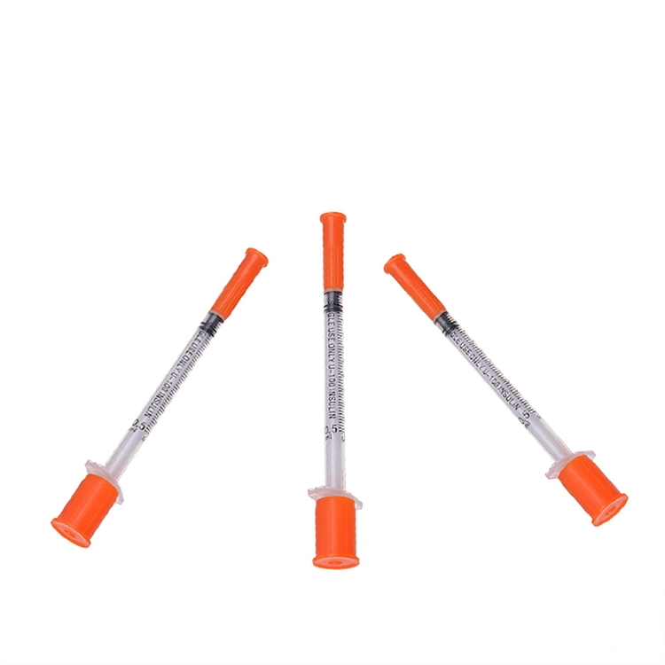 Seringue à insuline jetable Orange Cap 0,3 ml 0,5 ml 1 ml avec aiguille Seringue médicale à insuline