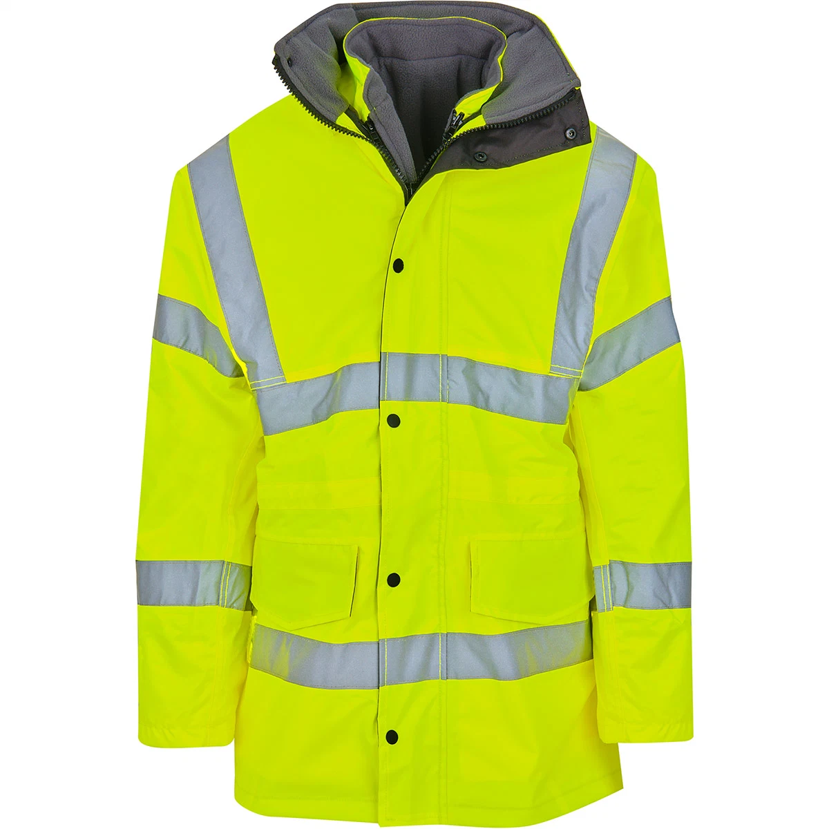 4 en 1 Soft Warmer Doubleside Bombardero Reversible Hi Vis Consealed reflectante chaqueta con capucha Ropa de trabajo de seguridad