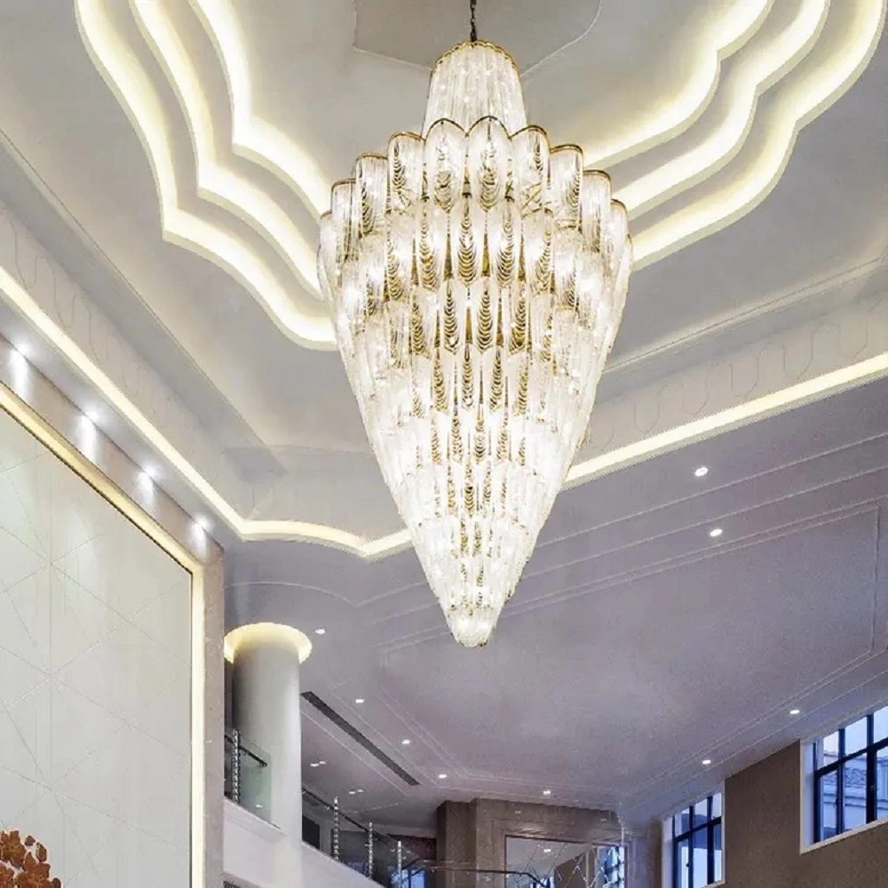 Customized Luxury Project Modern Optic Spiral Raindrop Crystal Ceiling Light Hotel Chandelier Light for High Ceilings