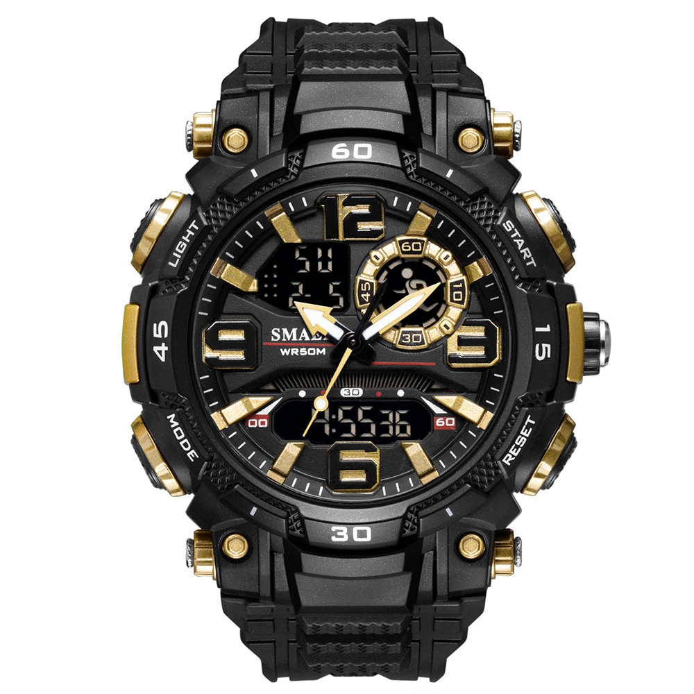 Gold Dual Display Electronic Watch Youth Men's Student Waterproof Sports Watch Wholesale/Supplier Luminous Alarm Clock