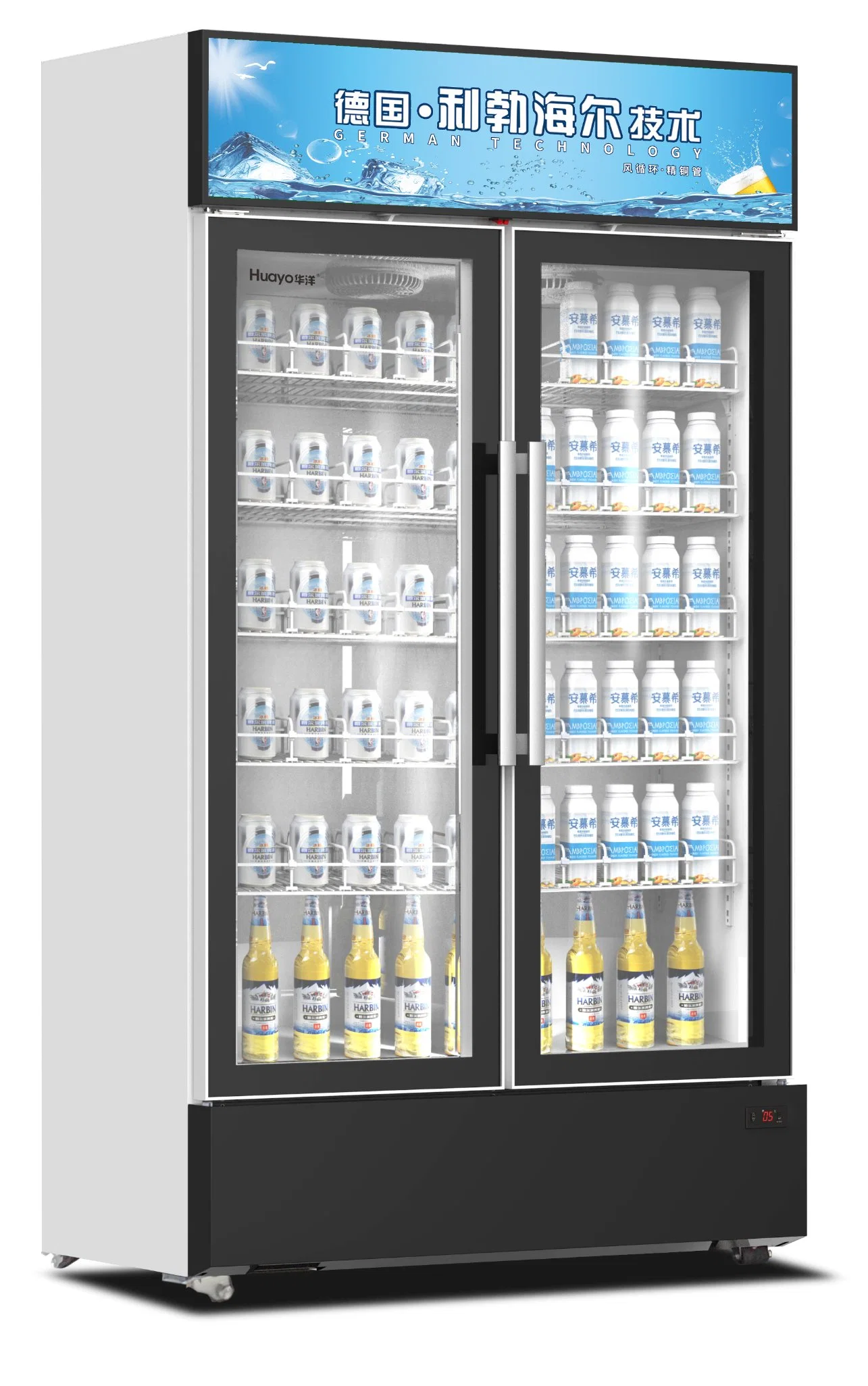 Hot Selling Vertical Refrigerated Display Cabinet Display Screen Refrigerator on Wheel with Glass Door Upright Display Cooler