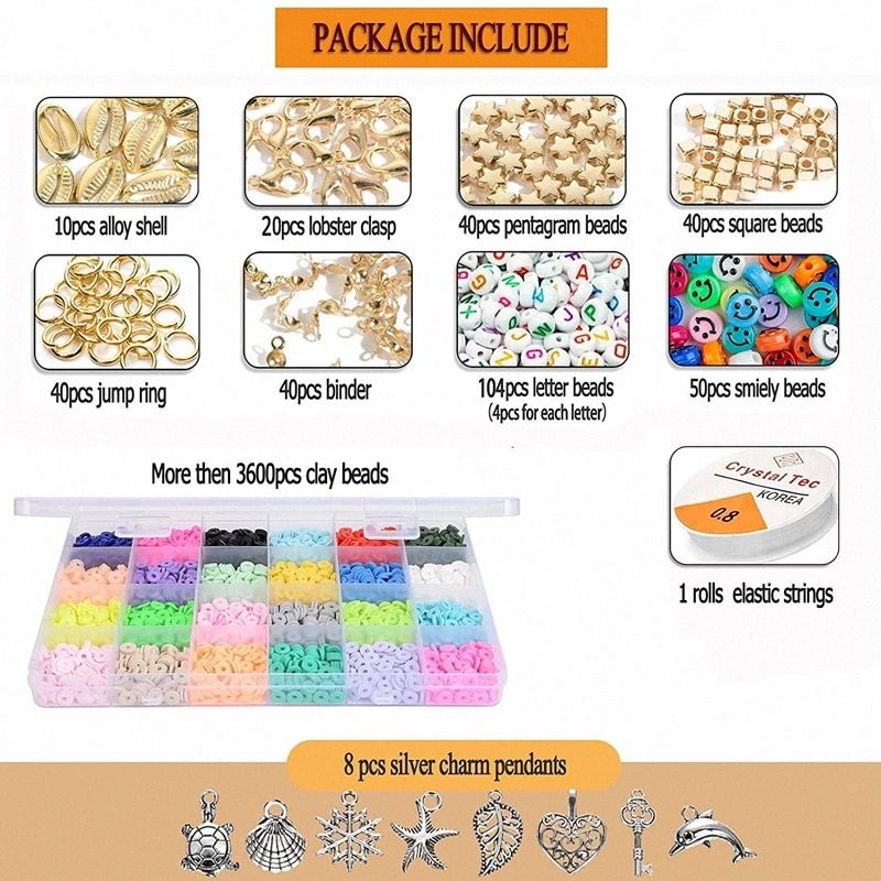 4000PCS 24 Couleurs Perles en Argile Polymère pour Accessoires de Bijoux