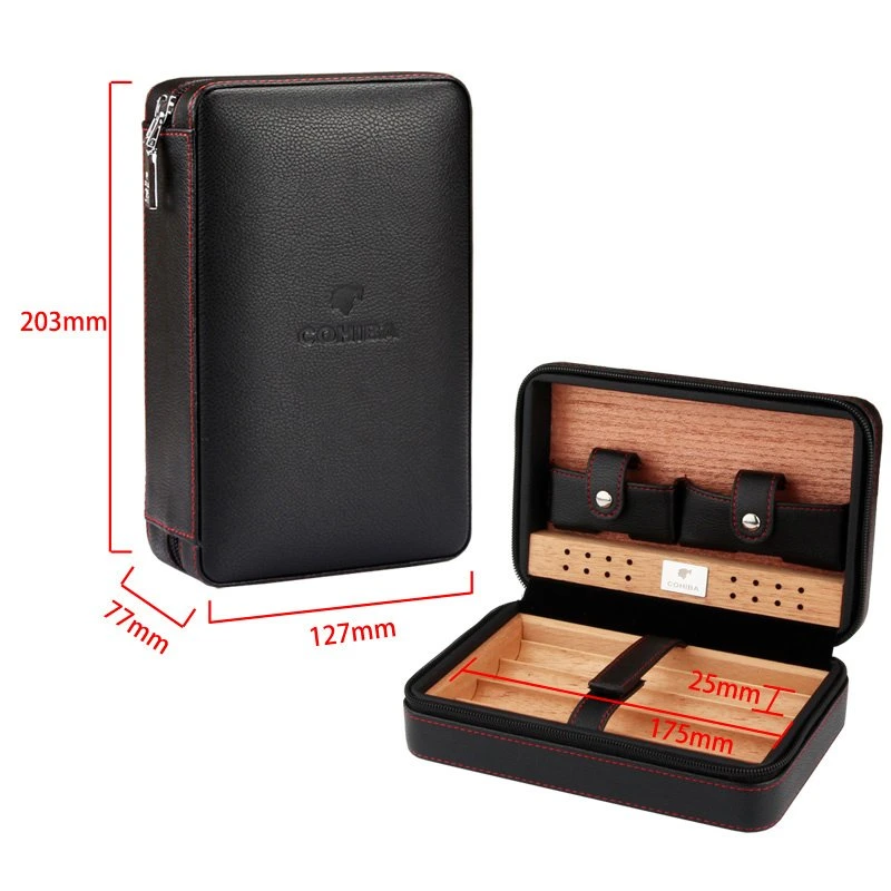 Portable Cedar Wood Cigar Humidor Box Leather Wrap Travel Cigar Cigarette Case Storage 4 Cigars Box Humidor Humidifier Cigar Storage Cigar Case Cigar Humidor