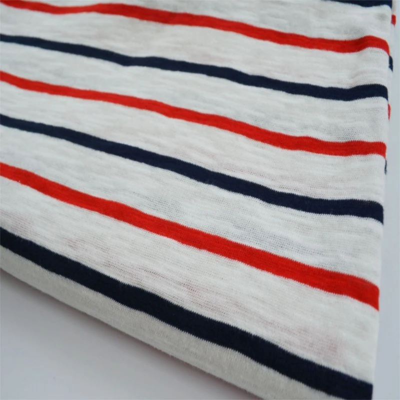 Yigao Textile 100% Cotton Slub Yarn Dyed Striped Jersey Knitted Fabric