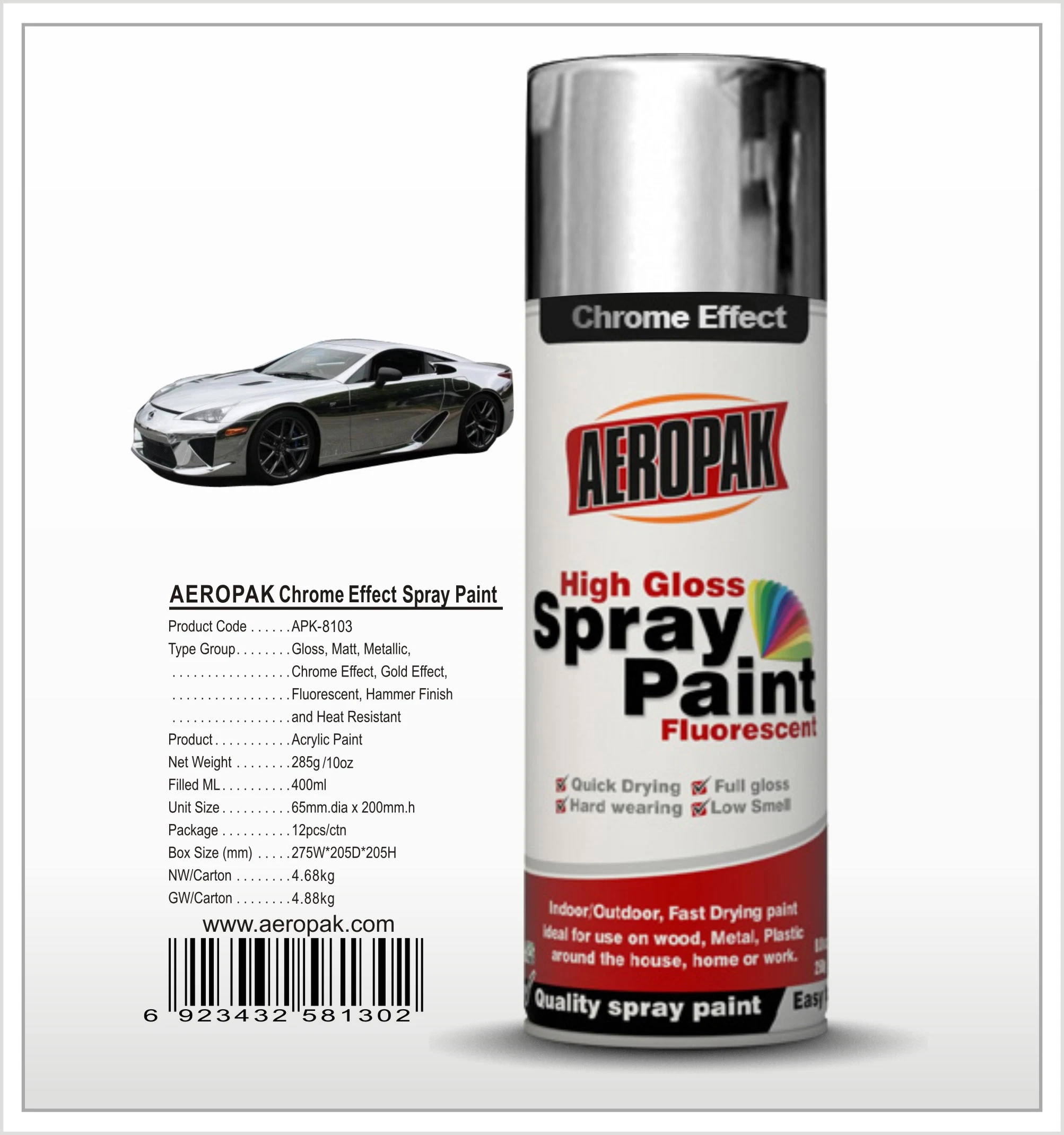 Excellent Quality Aerosol Chrome Effect Spray Paint for Car