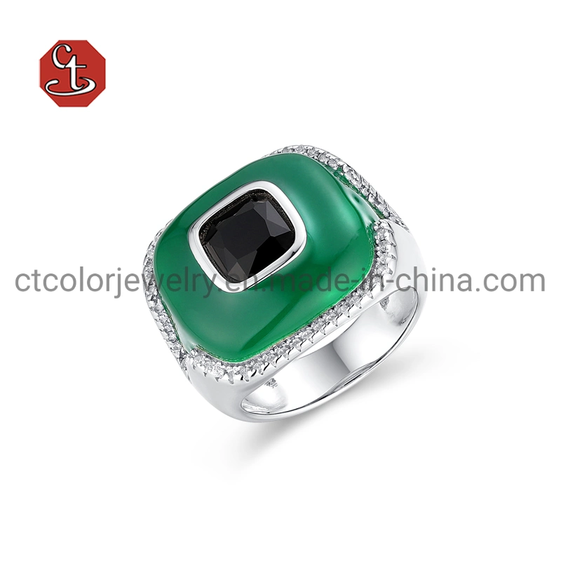 Inlaid 925 Silver Jewelry Enamel Rings Fashion Imitation Blue Gemstone Rings