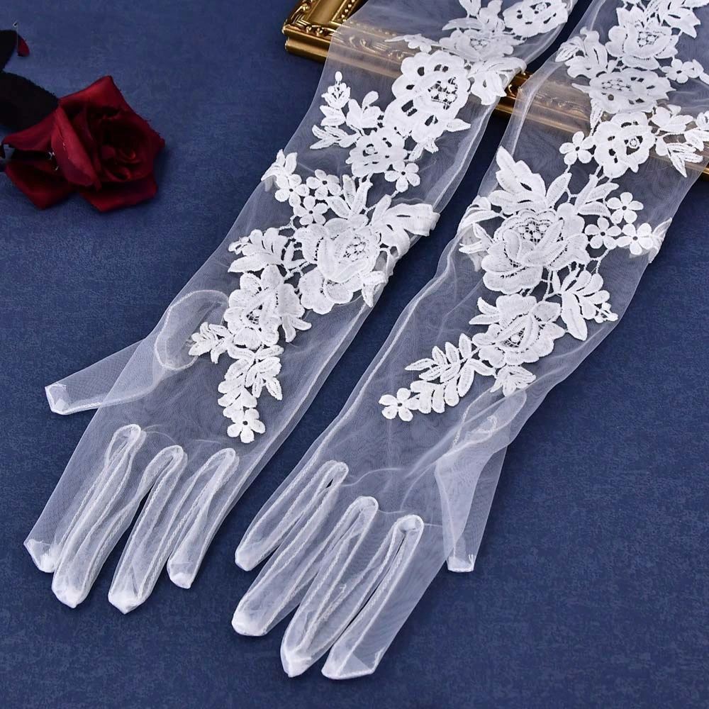 Hwg3011 Transparent Lace Long Gloves Bridal Party Dress Accessories Wedding Accessory