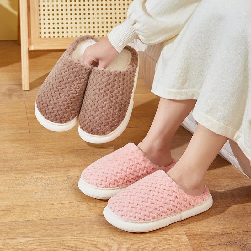 Cotton Home Warm Thick Velvet Couple Solid Color Thick Soles Stepping on Shit Indoor Slippers