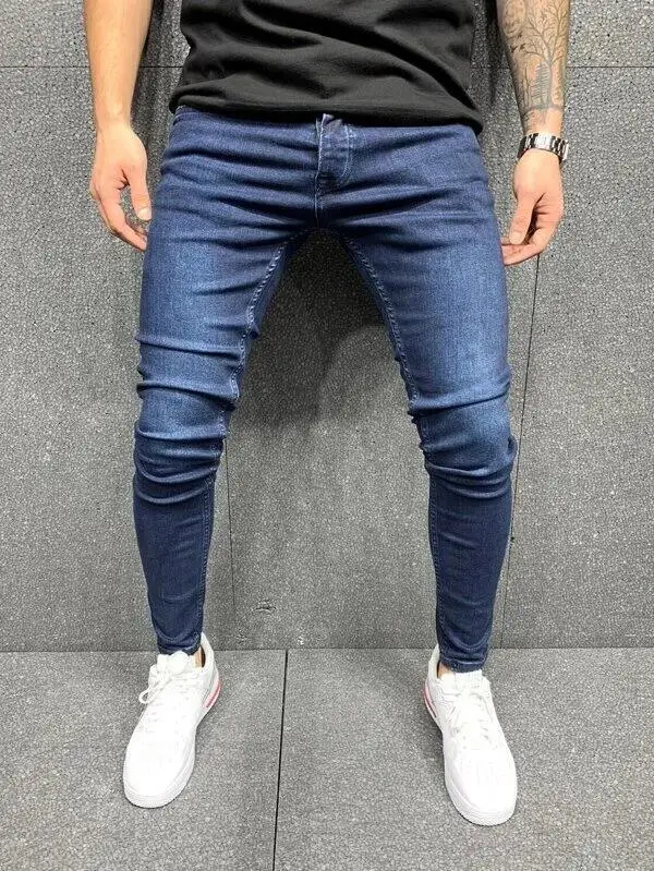 Pantalones vaqueros ajustados casuales Clásicos de mezclilla lavada con estiramiento para hombres