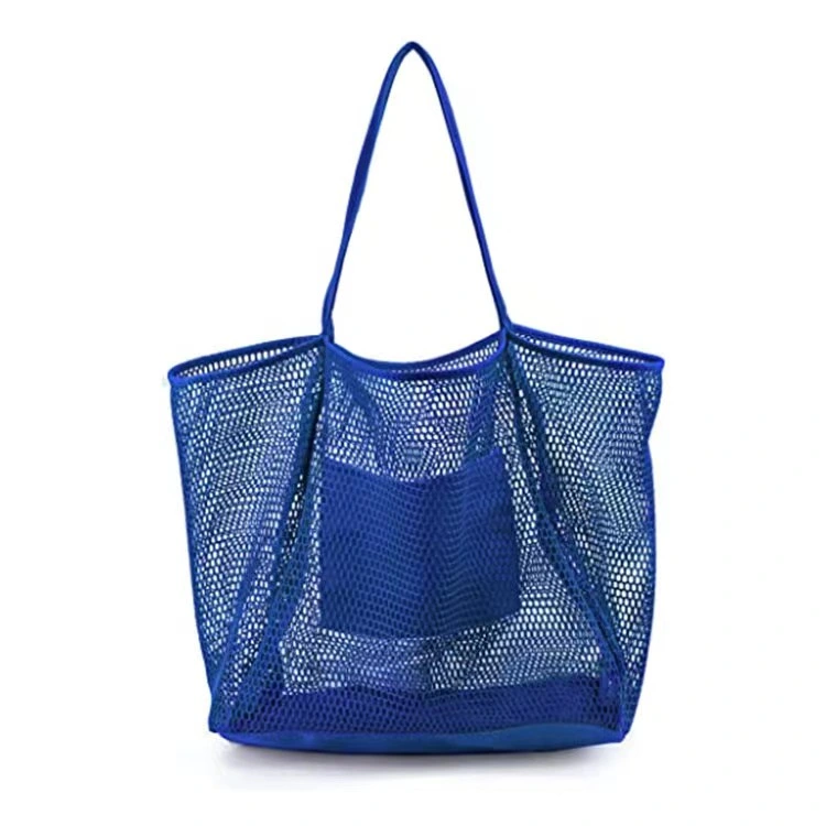 Custom Logo Colorful Mesh Beach Tote Bag for Ladies High Quality Large Size Netted Mesh Shopping Handbag Promotional Carry Mesh Net Tote Bag