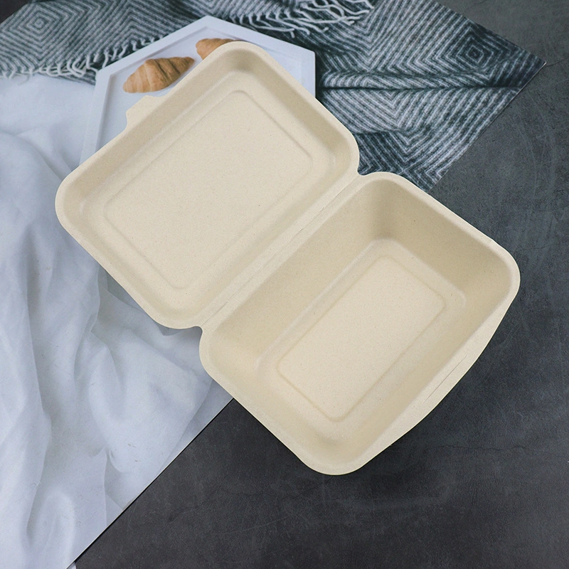 Disposable Food Container Natural Pulp One-Piece Lunch Box 300ml/600ml Sandwich Box (UP-116)