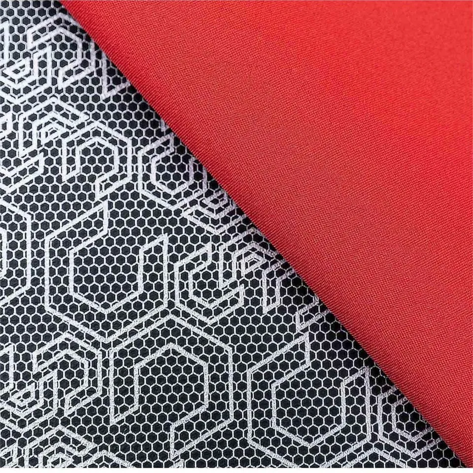 75D 2/2 Twill Polyester Mechanical Stretch Bonded with TPU Printed Pentagon Membrane Fabric