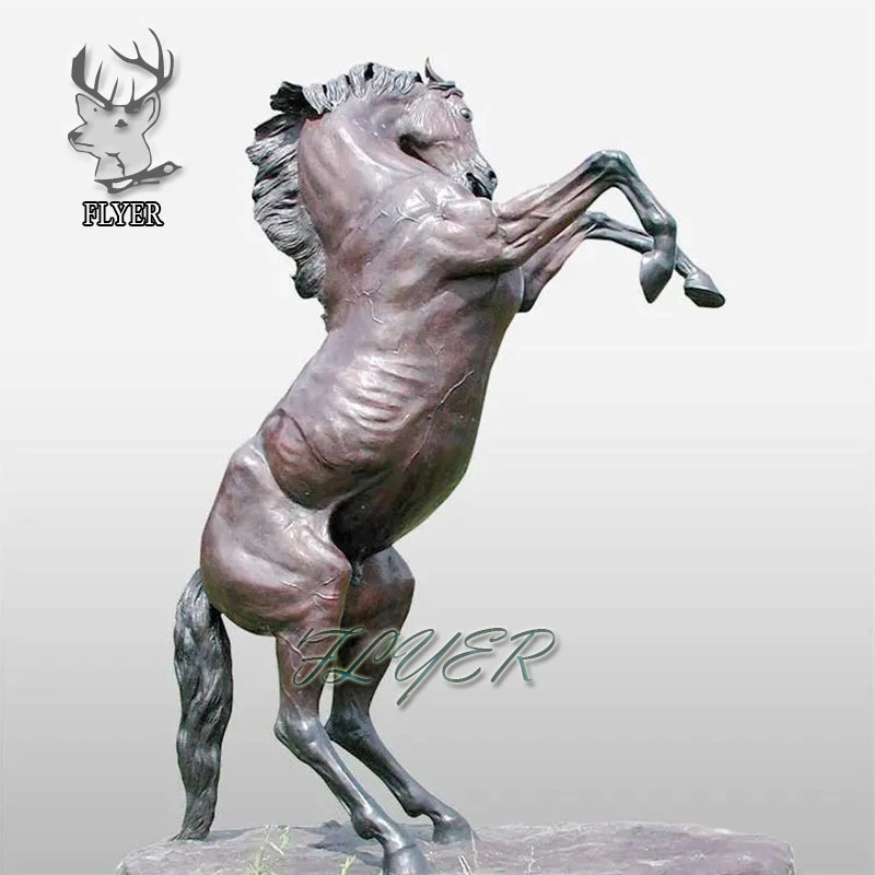 Outdoor Garden Decoration Bronze Black Roaring Jumping Horse Statue