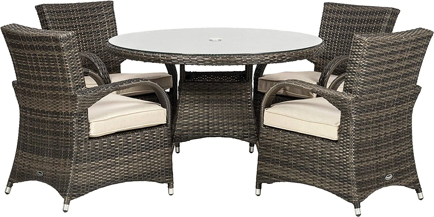 4 Seat Restaurant Hotel Dining Set Outdoor Garden Rattan Patio Furniture with Round Table