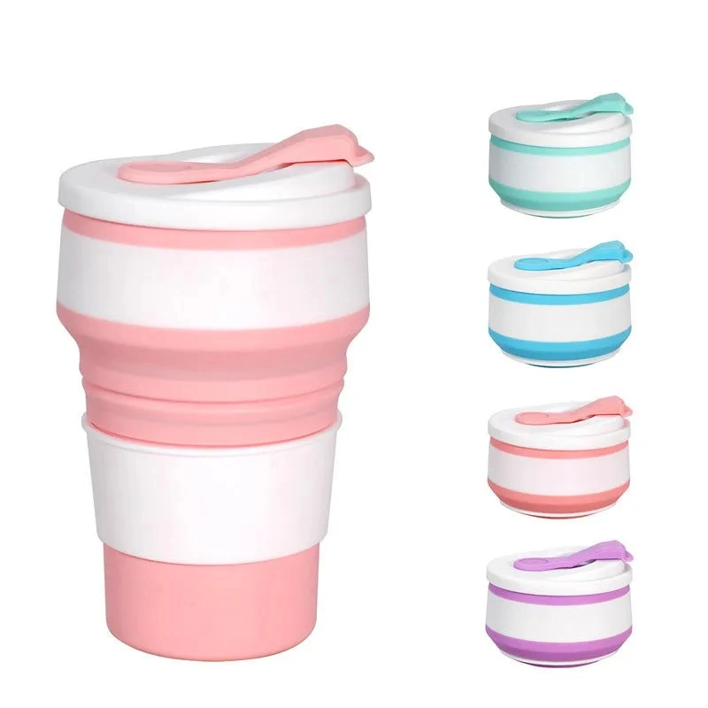 Wholesale/Supplier Reusable Foldable 350ml Silicone Folding Rubber Drinking Collapsible Travel Silicone Coffee Cup