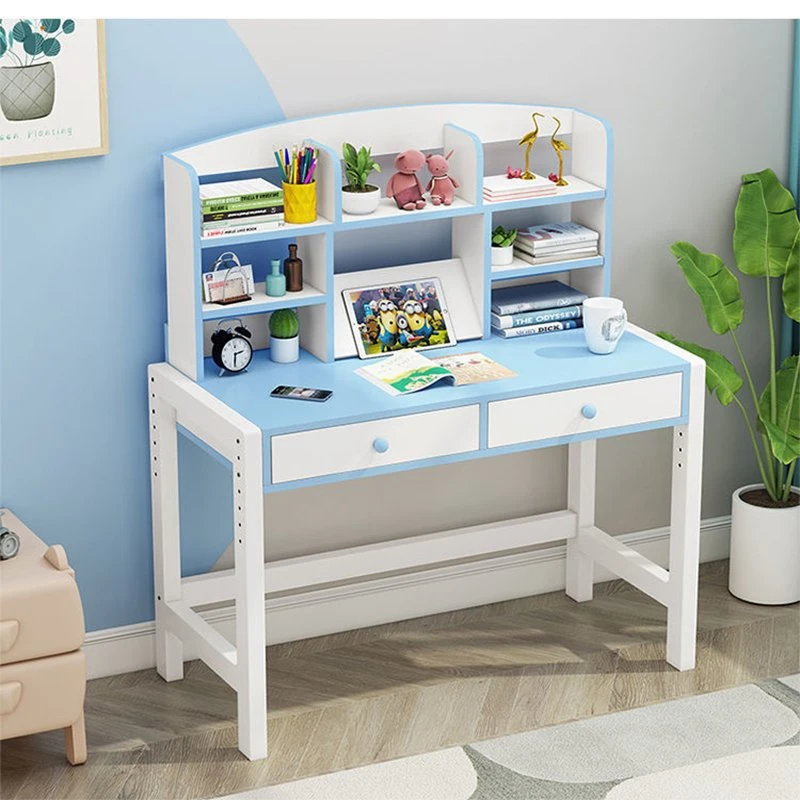 Wooden Multifunction Study Table Set with Chairs Double Shelf and Cabinets for Children