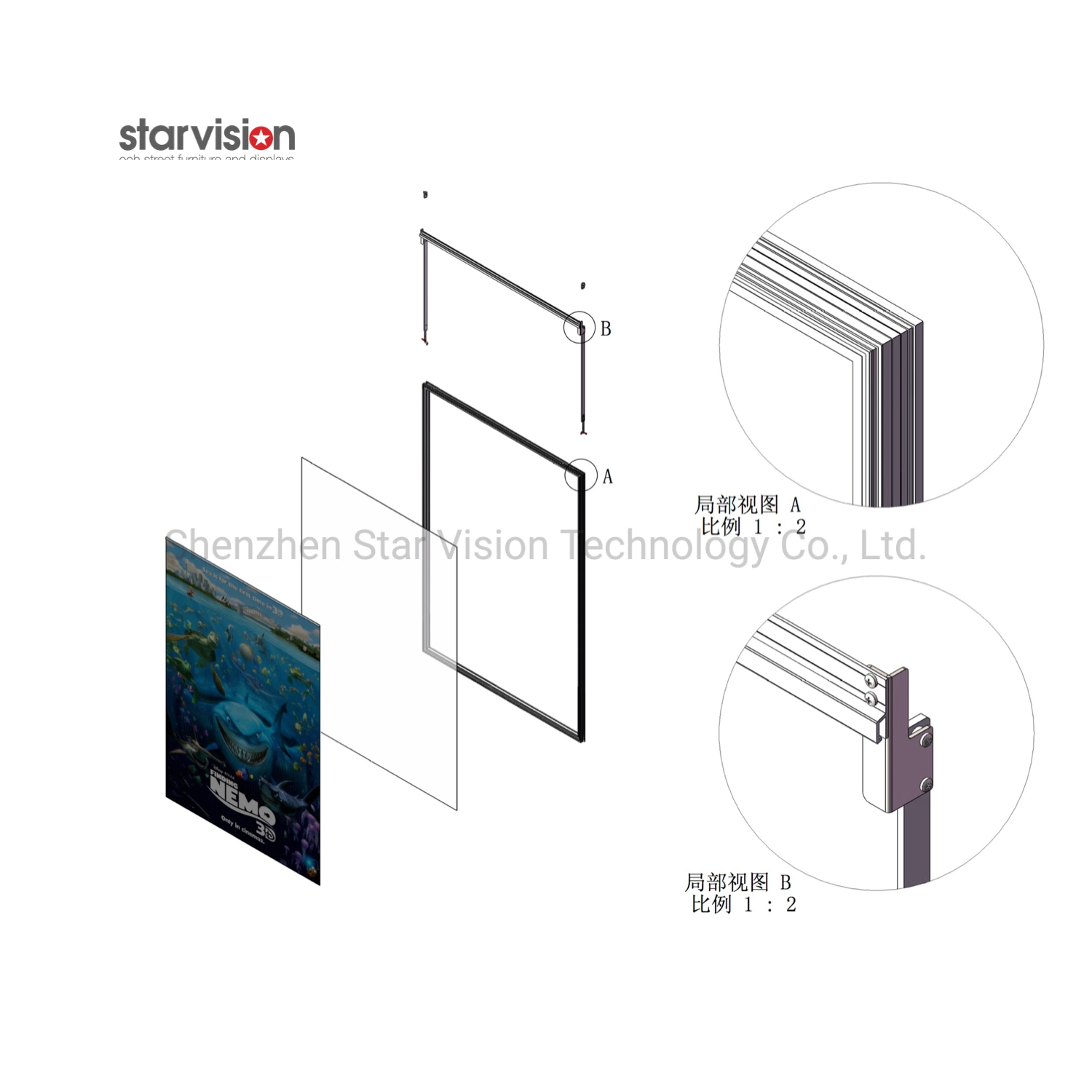 Double Side Aluminum Outdoor Water Proof LED Poster Frame for Advertisement