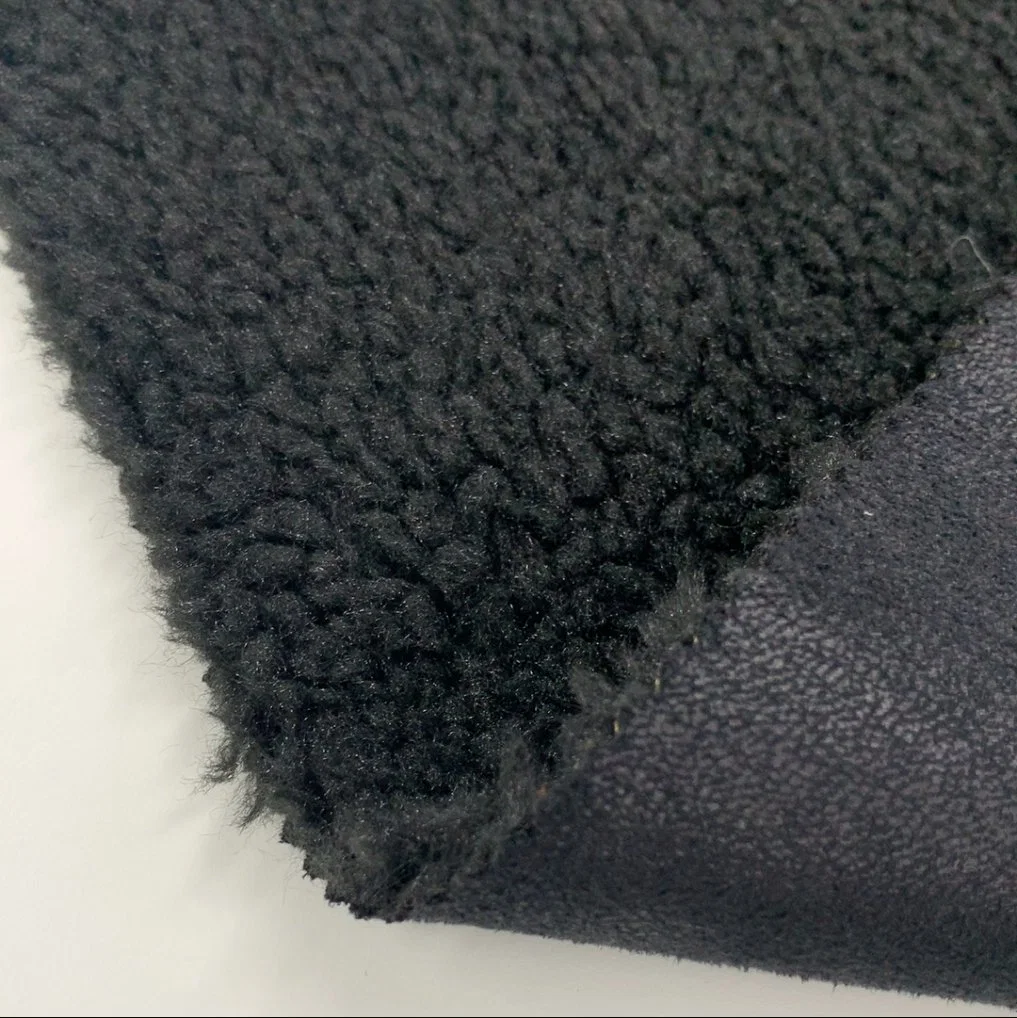 China Manufacturer Softshell Lamb Embossed Sherpa Faux Fur Fabric with Suede Bonding Fabric for Coat