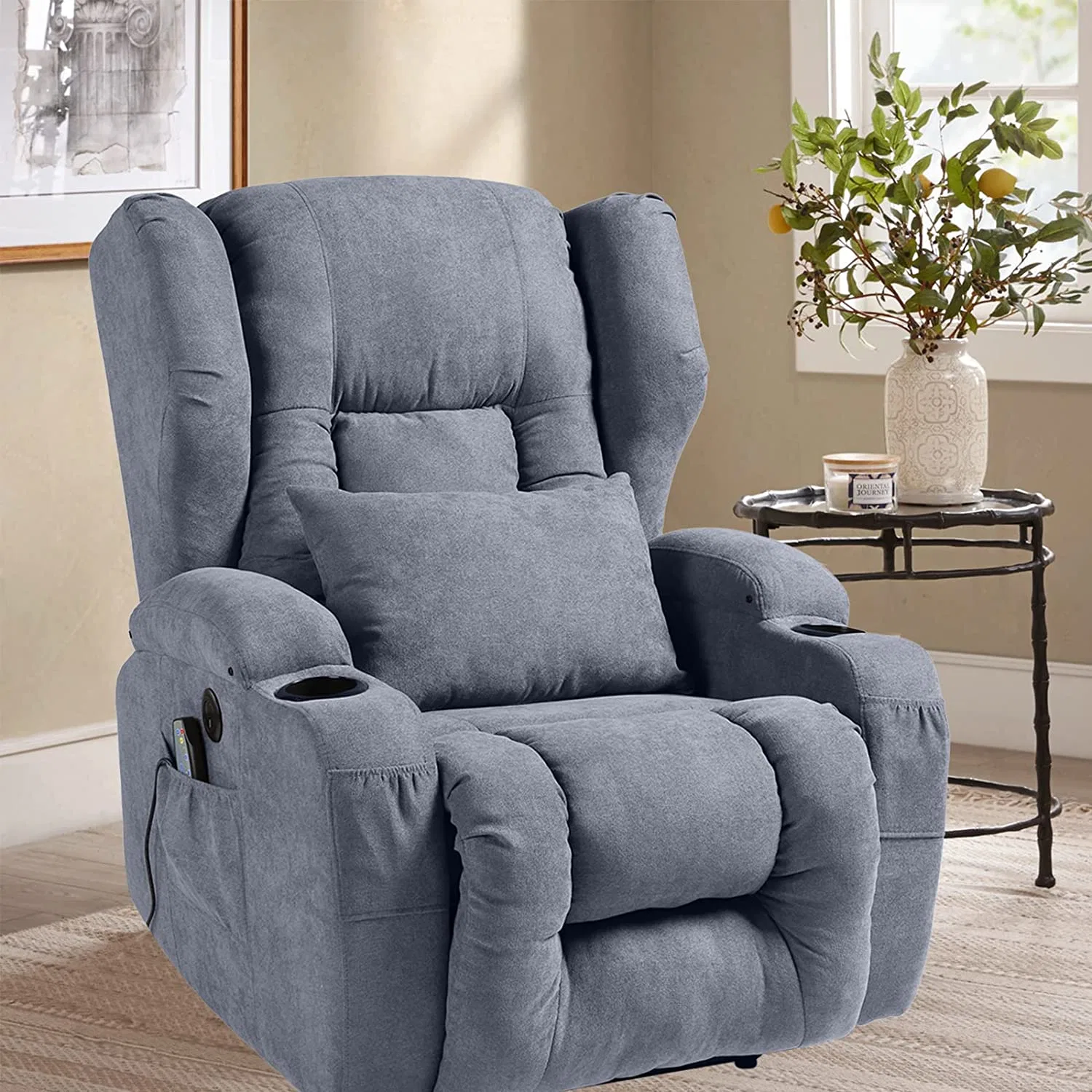 Geeksofa Living Room Single Fabric Manual or Power Electric Recliner Chair with Massage Function