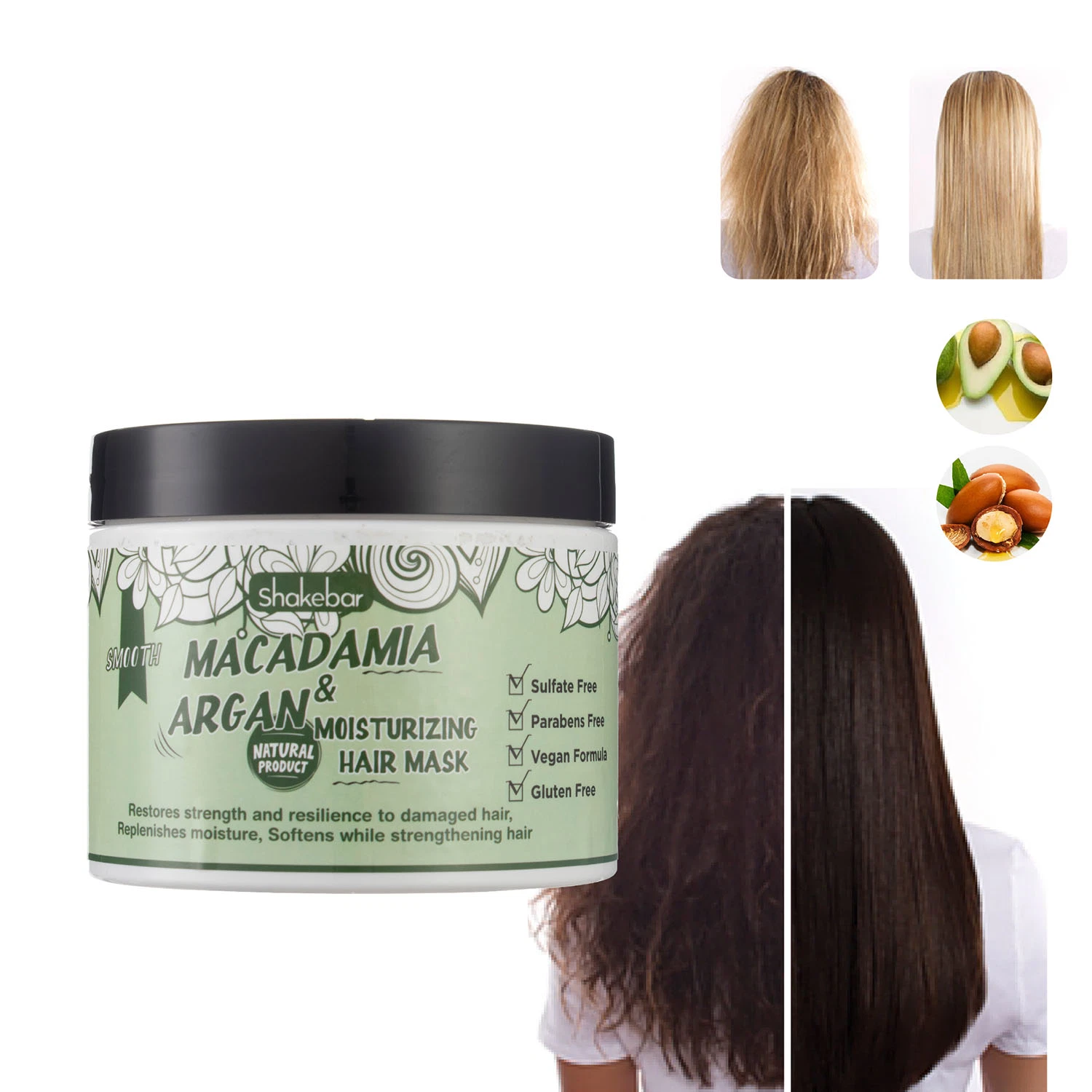 Marque Shakebar Macadamia &amp; d'Argan Masque Capillaire hydratant