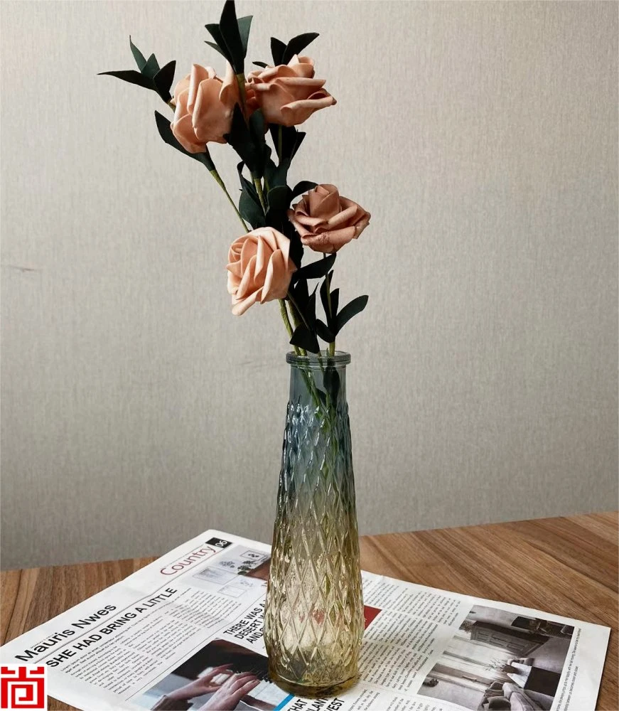 Estilo moderno con relieve Jarrón de flores de cristal degradado de dos colores pintura